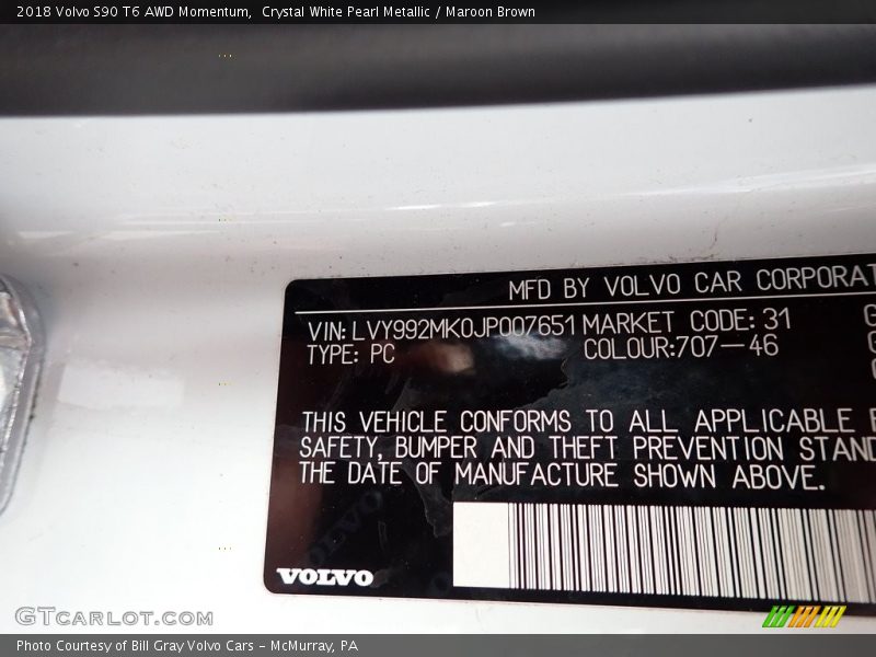 Crystal White Pearl Metallic / Maroon Brown 2018 Volvo S90 T6 AWD Momentum