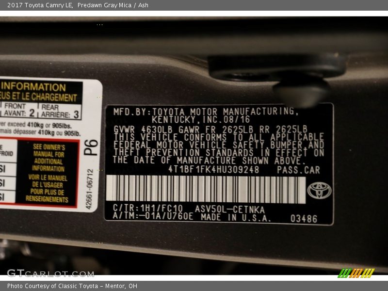Predawn Gray Mica / Ash 2017 Toyota Camry LE