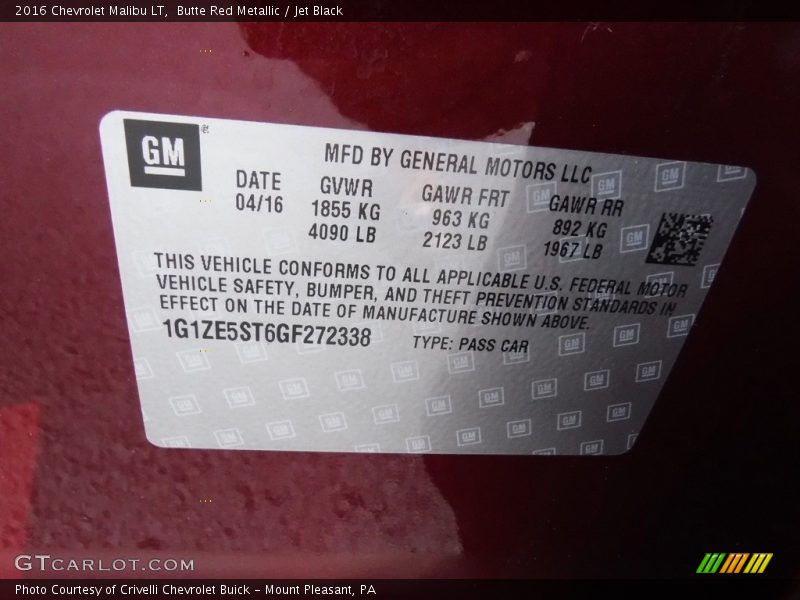 Butte Red Metallic / Jet Black 2016 Chevrolet Malibu LT