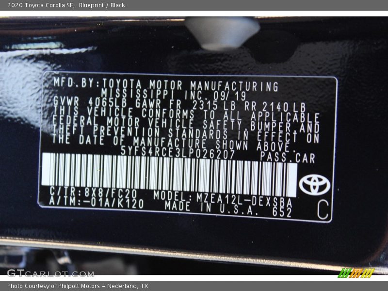Blueprint / Black 2020 Toyota Corolla SE