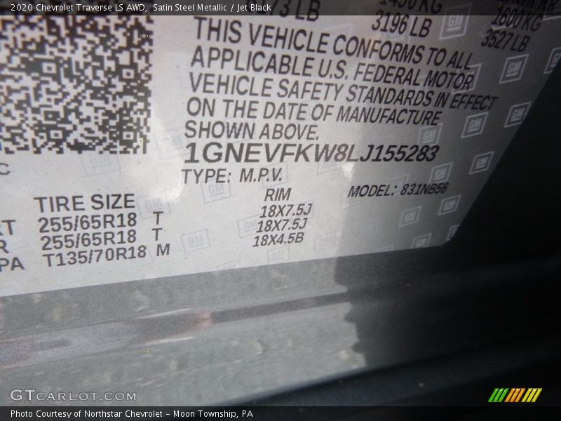 Satin Steel Metallic / Jet Black 2020 Chevrolet Traverse LS AWD