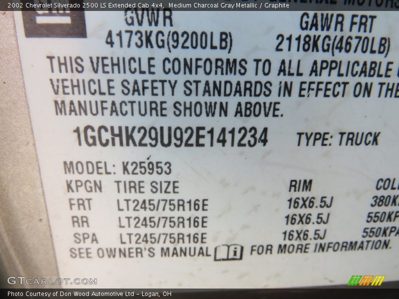 Medium Charcoal Gray Metallic / Graphite 2002 Chevrolet Silverado 2500 LS Extended Cab 4x4