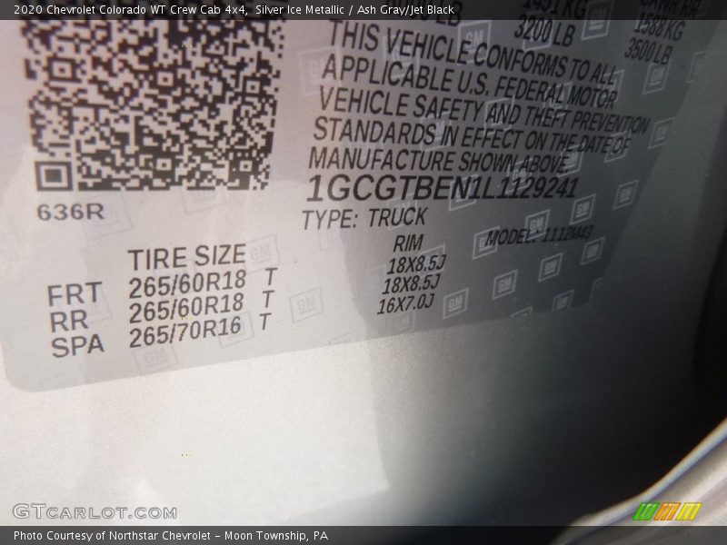 Silver Ice Metallic / Ash Gray/Jet Black 2020 Chevrolet Colorado WT Crew Cab 4x4