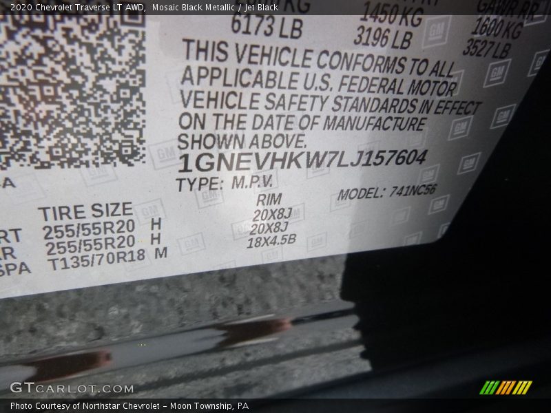 Mosaic Black Metallic / Jet Black 2020 Chevrolet Traverse LT AWD