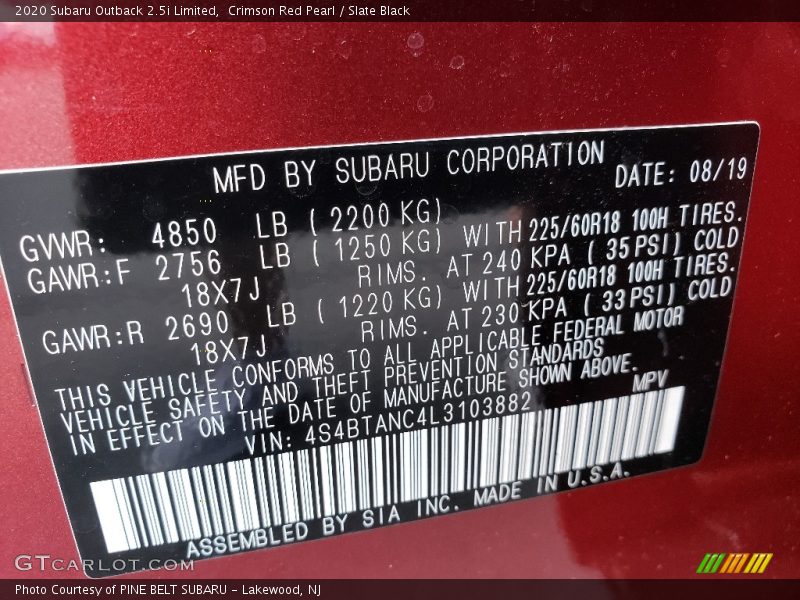 Crimson Red Pearl / Slate Black 2020 Subaru Outback 2.5i Limited