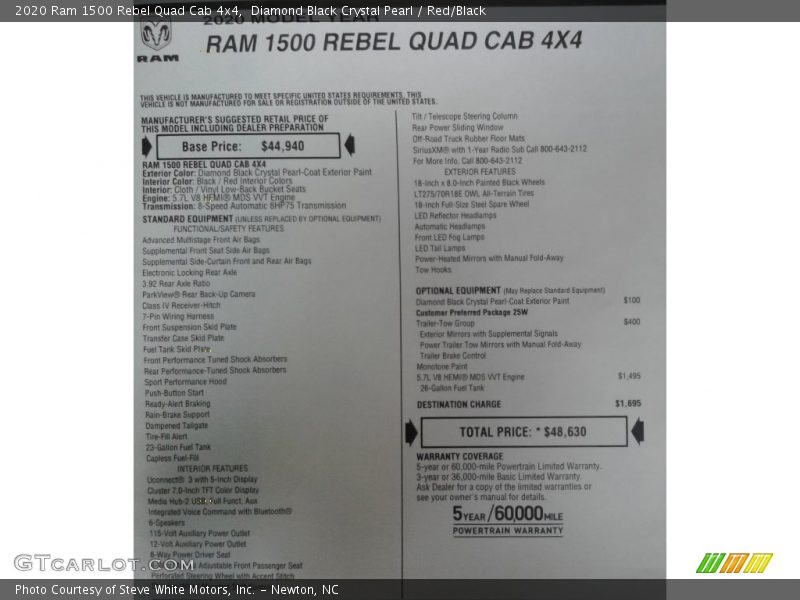  2020 1500 Rebel Quad Cab 4x4 Window Sticker