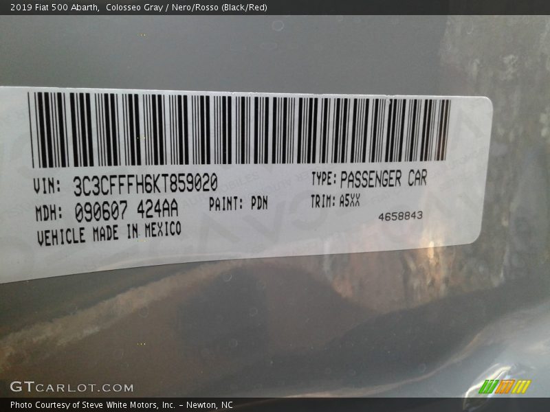 2019 500 Abarth Colosseo Gray Color Code PDN