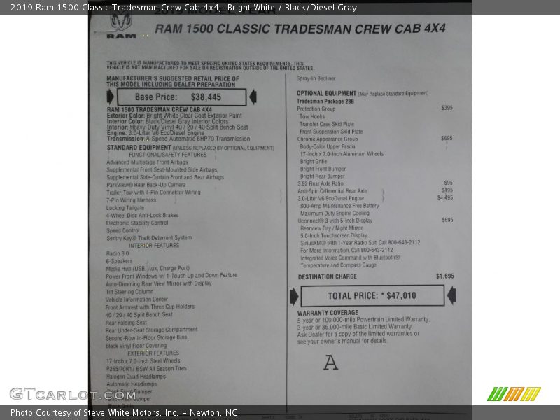Bright White / Black/Diesel Gray 2019 Ram 1500 Classic Tradesman Crew Cab 4x4