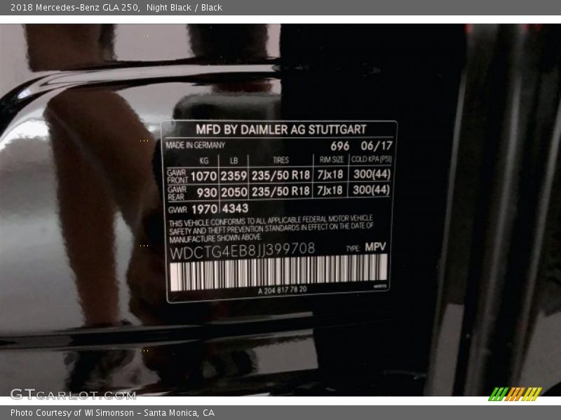 Night Black / Black 2018 Mercedes-Benz GLA 250