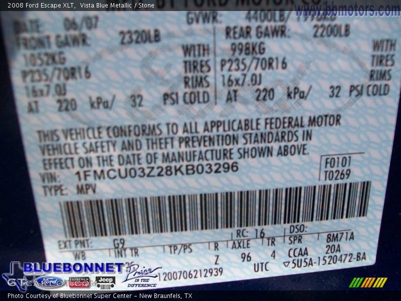 Vista Blue Metallic / Stone 2008 Ford Escape XLT
