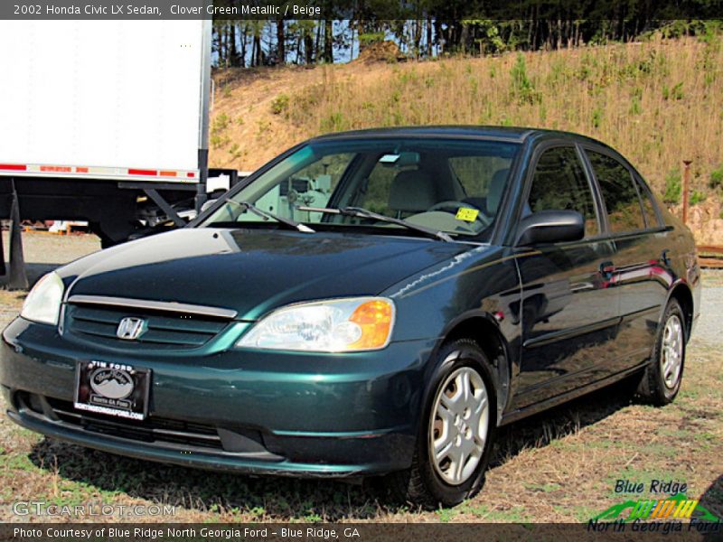 Clover Green Metallic / Beige 2002 Honda Civic LX Sedan