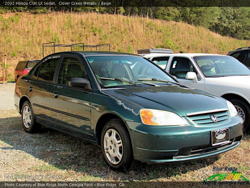 Clover Green Metallic / Beige 2002 Honda Civic LX Sedan