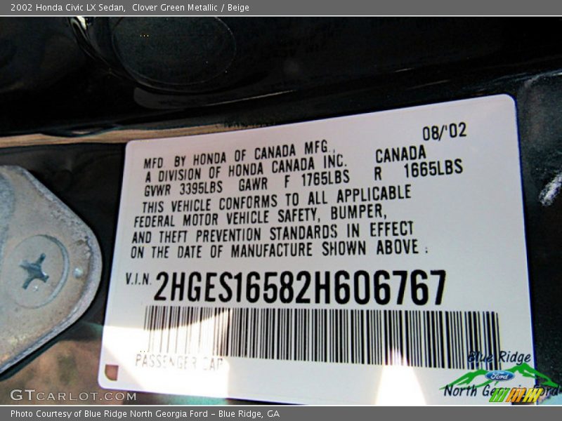 Clover Green Metallic / Beige 2002 Honda Civic LX Sedan