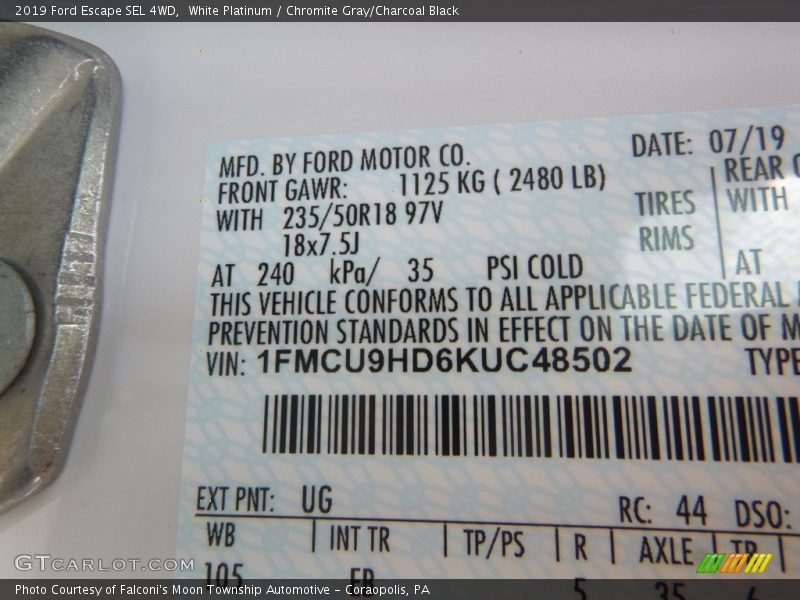 White Platinum / Chromite Gray/Charcoal Black 2019 Ford Escape SEL 4WD