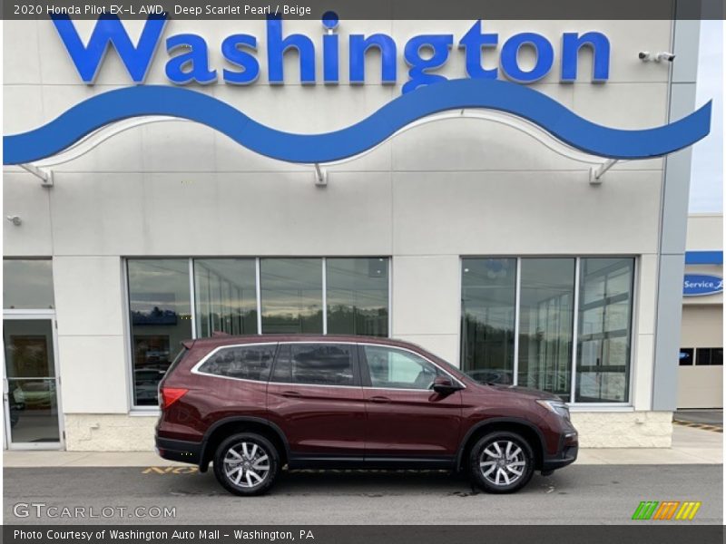 Deep Scarlet Pearl / Beige 2020 Honda Pilot EX-L AWD