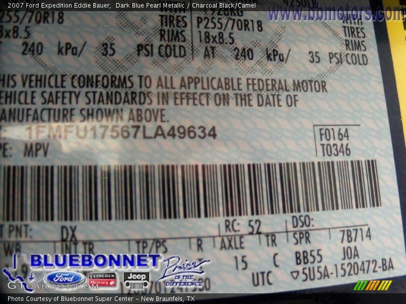 Dark Blue Pearl Metallic / Charcoal Black/Camel 2007 Ford Expedition Eddie Bauer