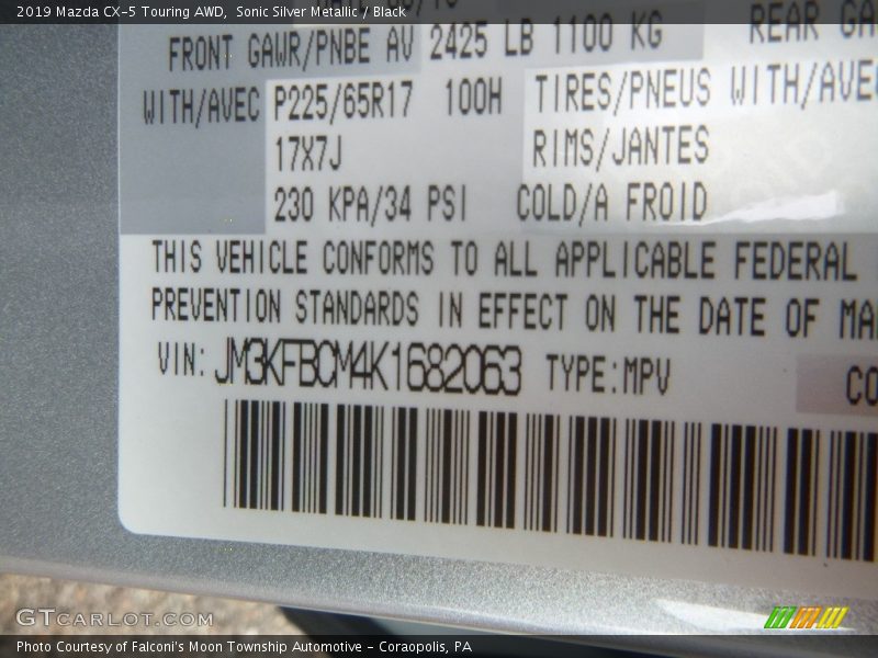 Sonic Silver Metallic / Black 2019 Mazda CX-5 Touring AWD