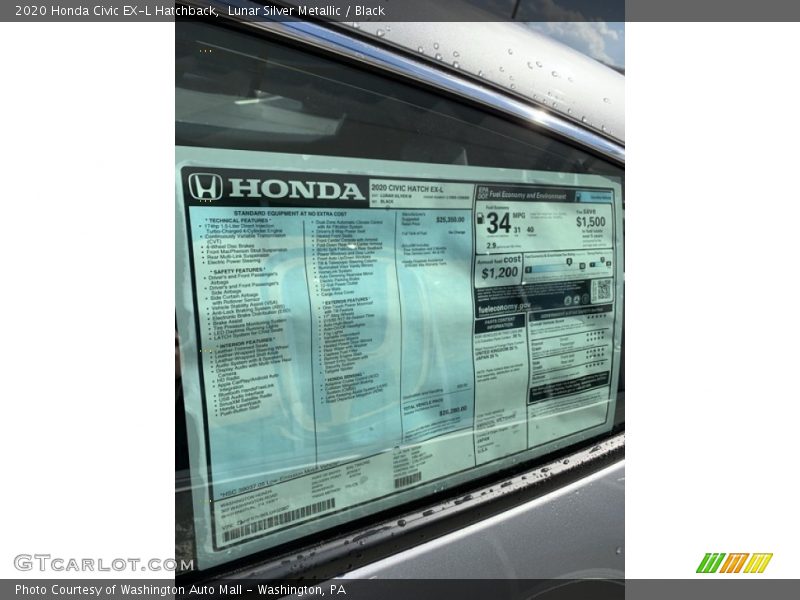  2020 Civic EX-L Hatchback Window Sticker