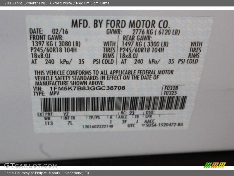 Oxford White / Medium Light Camel 2016 Ford Explorer FWD
