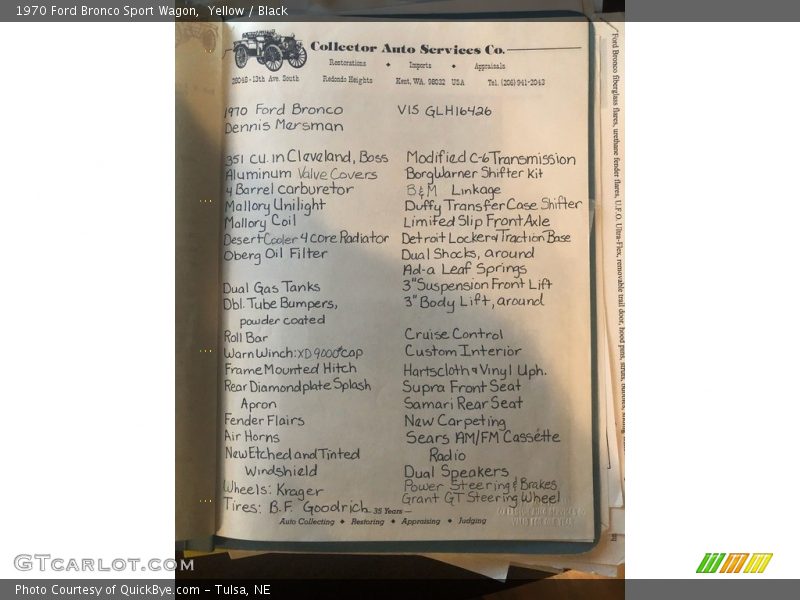 Yellow / Black 1970 Ford Bronco Sport Wagon