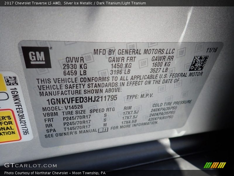 Silver Ice Metallic / Dark Titanium/Light Titanium 2017 Chevrolet Traverse LS AWD