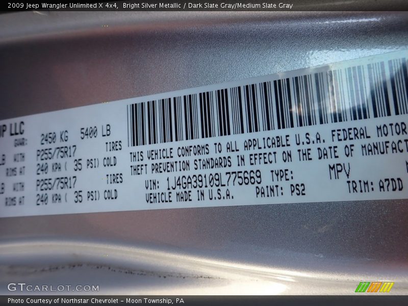 Bright Silver Metallic / Dark Slate Gray/Medium Slate Gray 2009 Jeep Wrangler Unlimited X 4x4