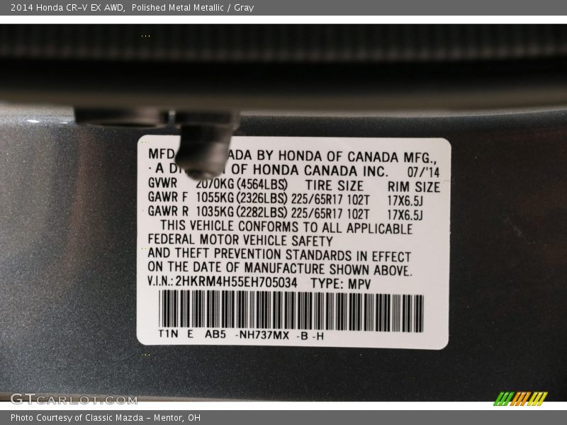 Polished Metal Metallic / Gray 2014 Honda CR-V EX AWD