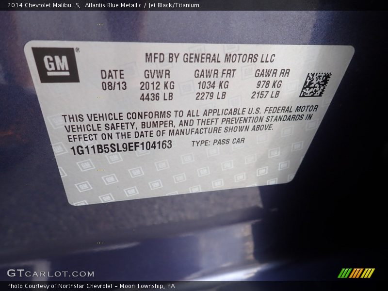 Atlantis Blue Metallic / Jet Black/Titanium 2014 Chevrolet Malibu LS