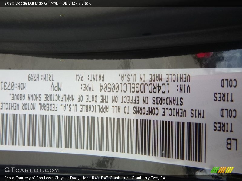 DB Black / Black 2020 Dodge Durango GT AWD