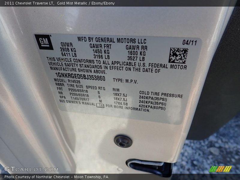 Gold Mist Metallic / Ebony/Ebony 2011 Chevrolet Traverse LT