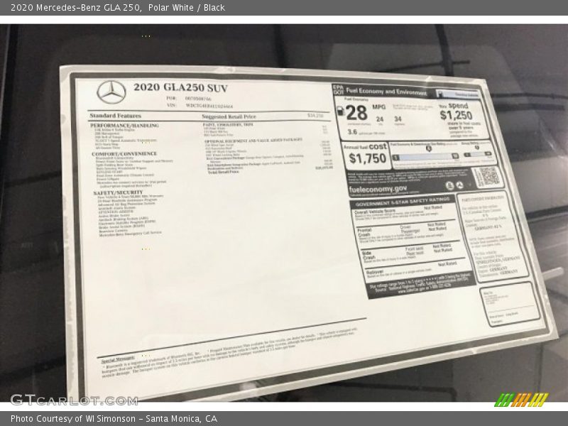 Polar White / Black 2020 Mercedes-Benz GLA 250