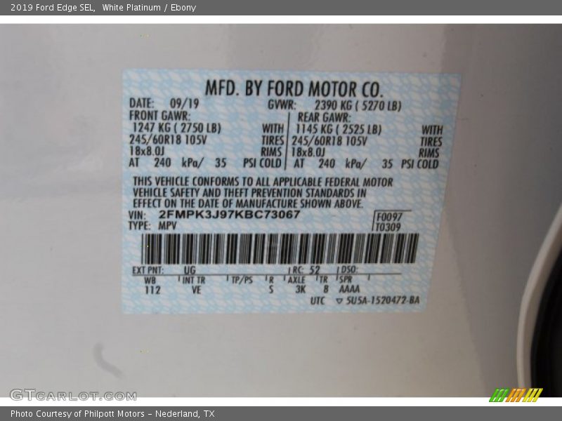 White Platinum / Ebony 2019 Ford Edge SEL