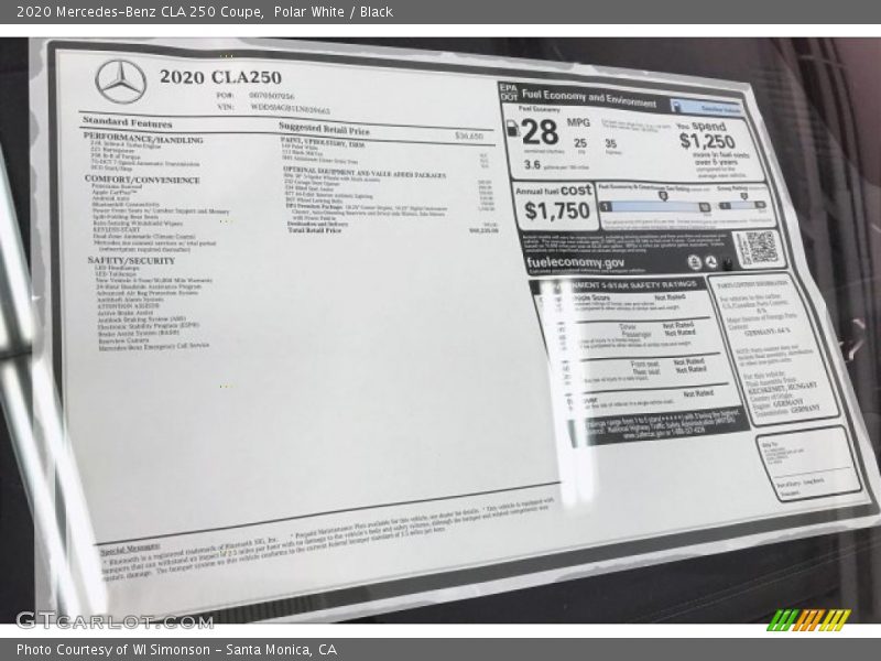 Polar White / Black 2020 Mercedes-Benz CLA 250 Coupe
