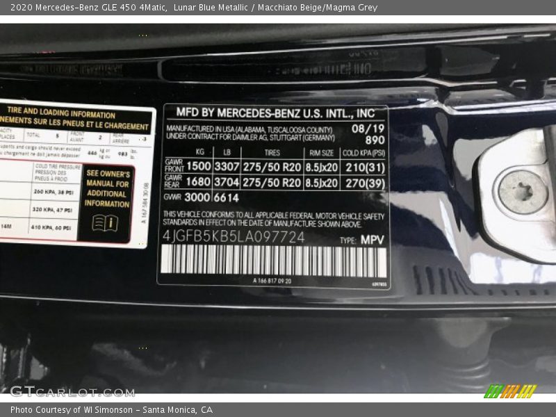 Lunar Blue Metallic / Macchiato Beige/Magma Grey 2020 Mercedes-Benz GLE 450 4Matic