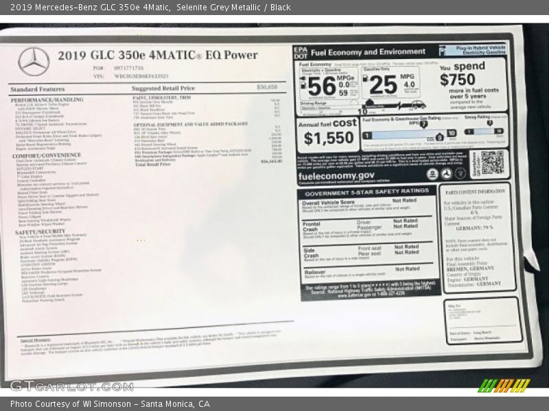 Selenite Grey Metallic / Black 2019 Mercedes-Benz GLC 350e 4Matic