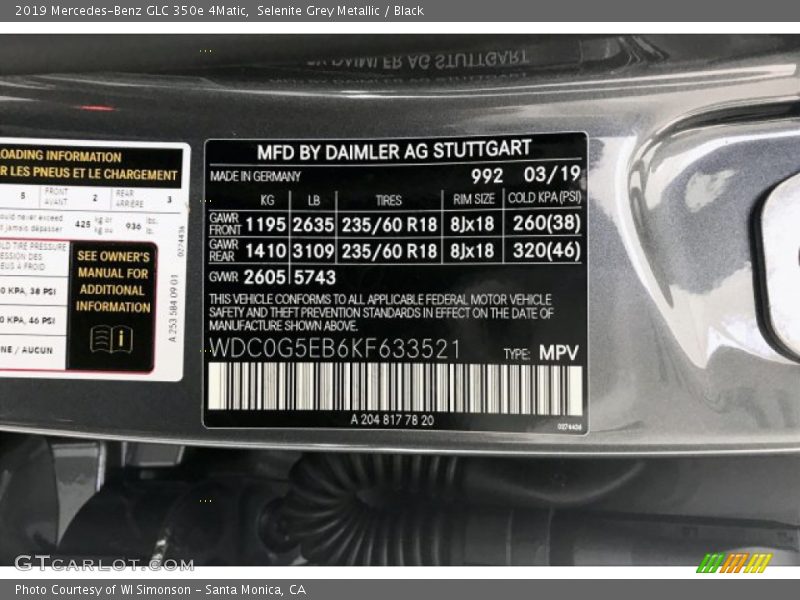 Selenite Grey Metallic / Black 2019 Mercedes-Benz GLC 350e 4Matic