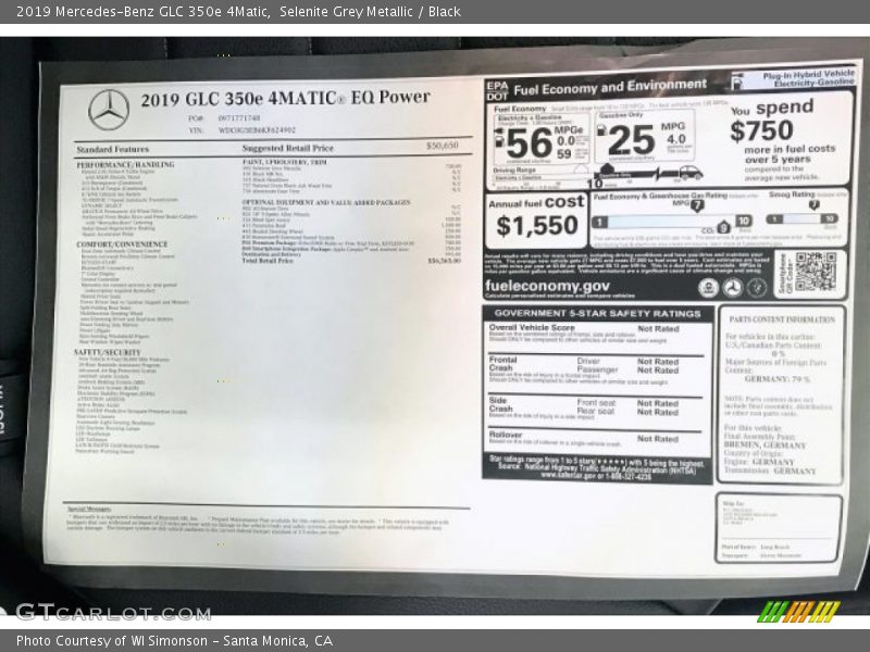 Selenite Grey Metallic / Black 2019 Mercedes-Benz GLC 350e 4Matic