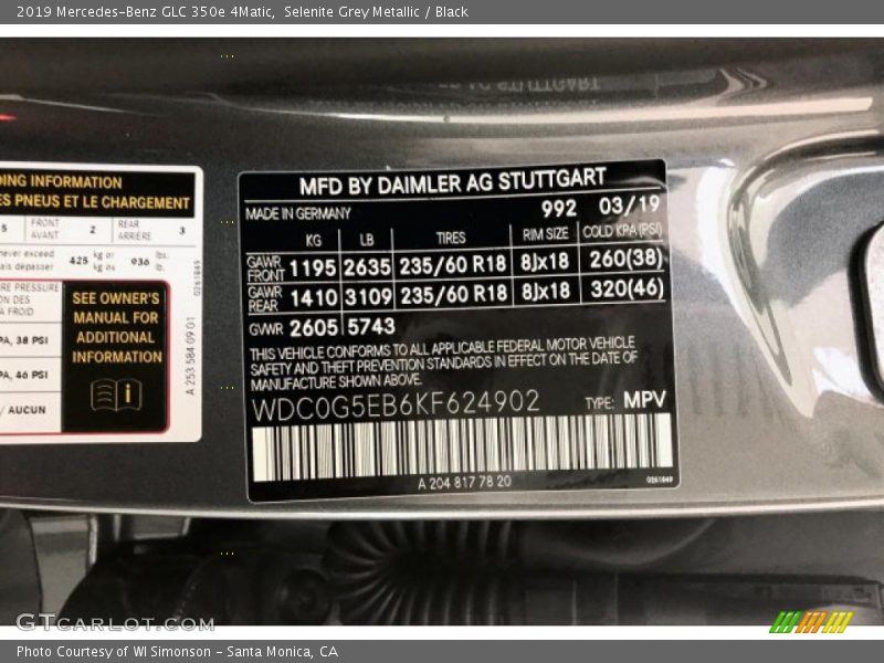 Selenite Grey Metallic / Black 2019 Mercedes-Benz GLC 350e 4Matic