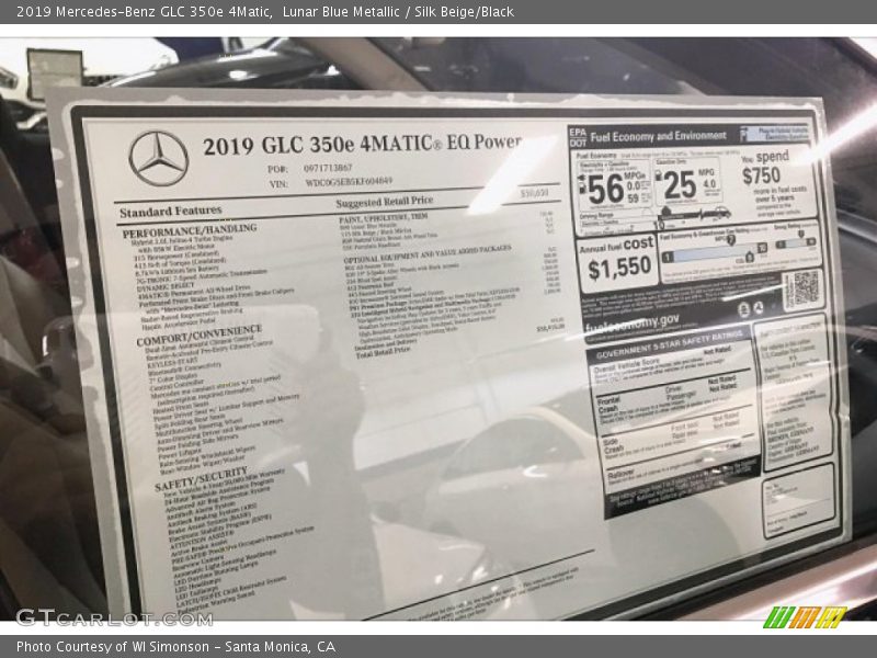 Lunar Blue Metallic / Silk Beige/Black 2019 Mercedes-Benz GLC 350e 4Matic