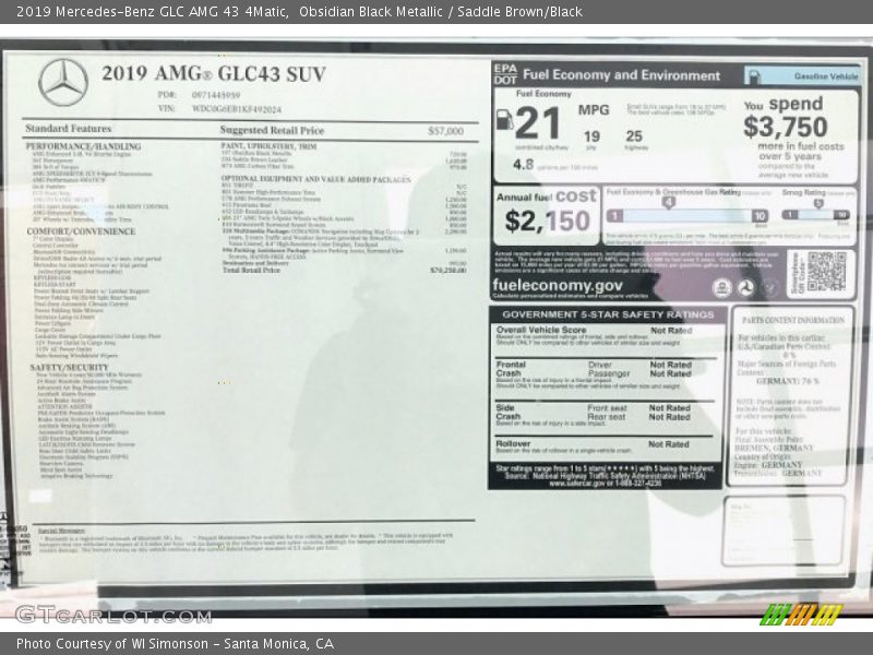 Obsidian Black Metallic / Saddle Brown/Black 2019 Mercedes-Benz GLC AMG 43 4Matic