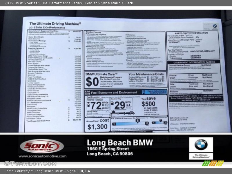 Glacier Silver Metallic / Black 2019 BMW 5 Series 530e iPerformance Sedan