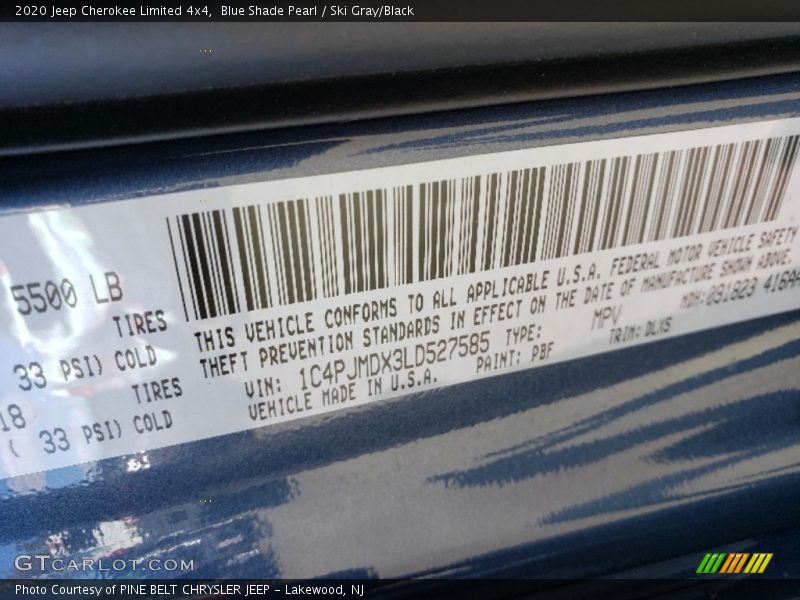 Blue Shade Pearl / Ski Gray/Black 2020 Jeep Cherokee Limited 4x4