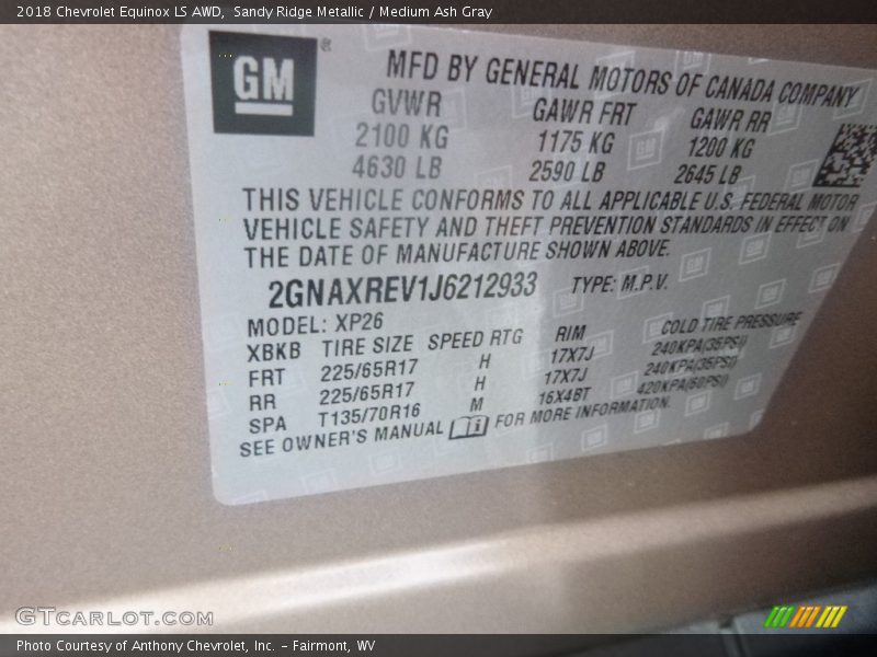 Sandy Ridge Metallic / Medium Ash Gray 2018 Chevrolet Equinox LS AWD