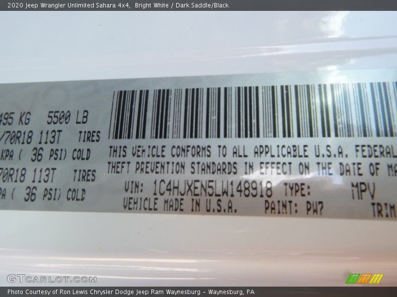 Bright White / Dark Saddle/Black 2020 Jeep Wrangler Unlimited Sahara 4x4
