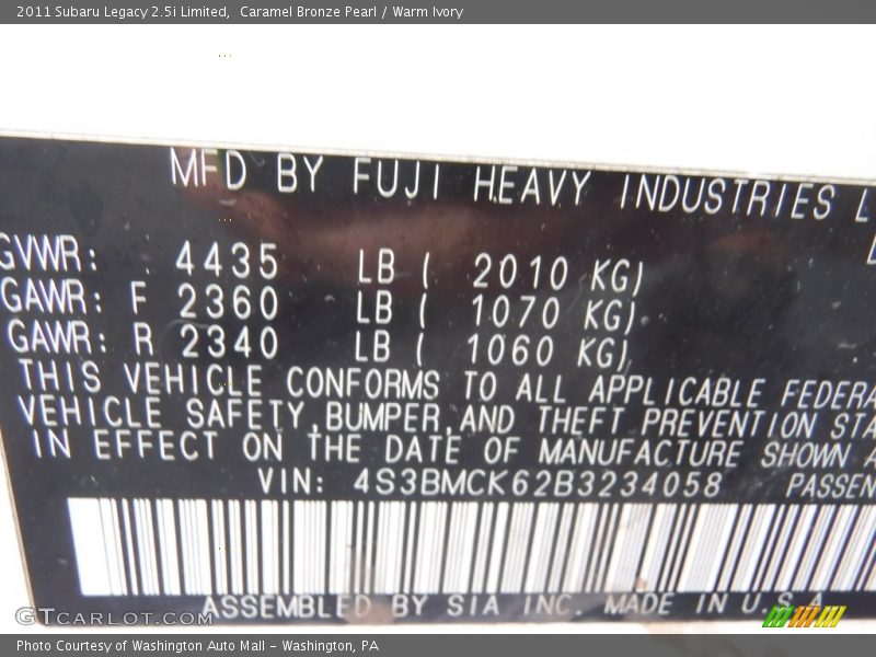 Caramel Bronze Pearl / Warm Ivory 2011 Subaru Legacy 2.5i Limited