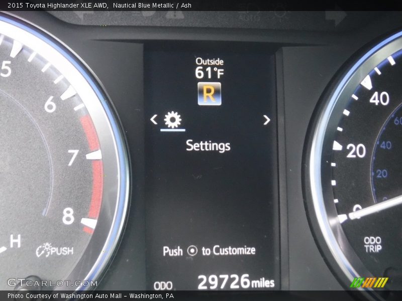 Nautical Blue Metallic / Ash 2015 Toyota Highlander XLE AWD