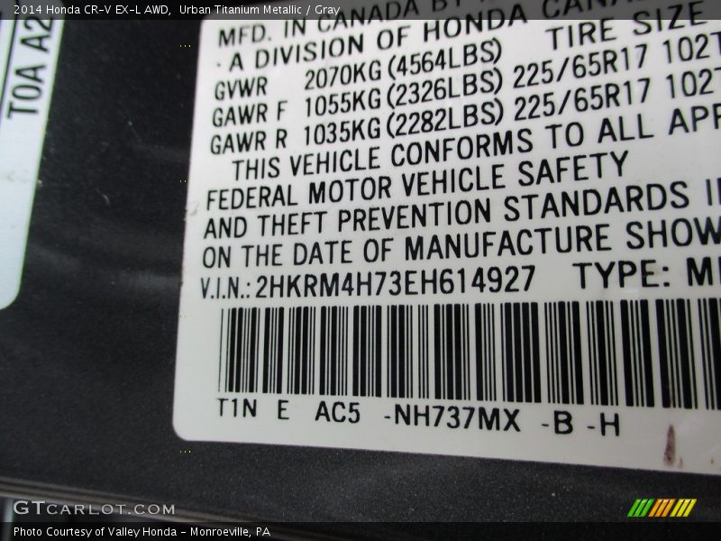 Urban Titanium Metallic / Gray 2014 Honda CR-V EX-L AWD