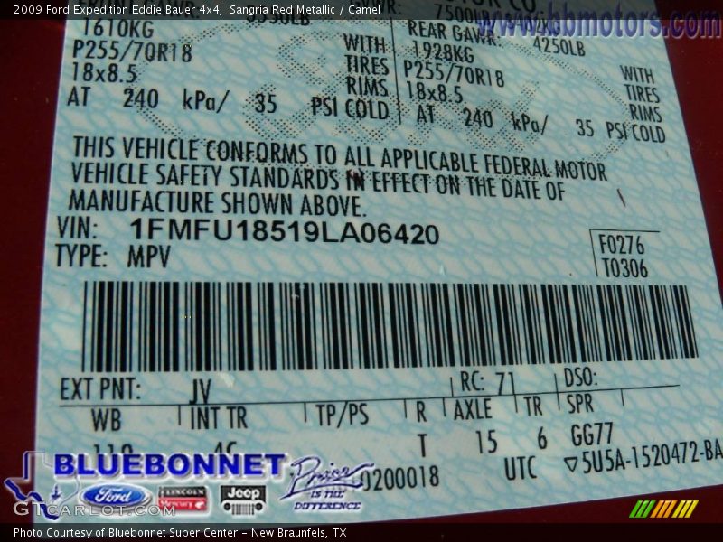 Sangria Red Metallic / Camel 2009 Ford Expedition Eddie Bauer 4x4