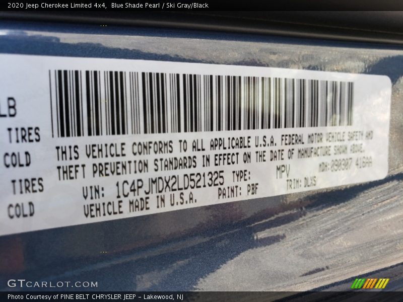 Blue Shade Pearl / Ski Gray/Black 2020 Jeep Cherokee Limited 4x4