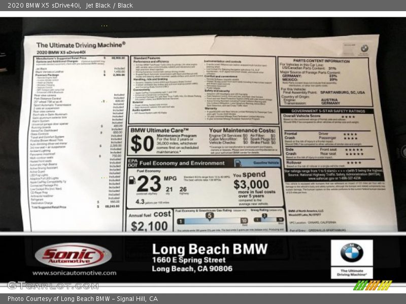 Jet Black / Black 2020 BMW X5 sDrive40i